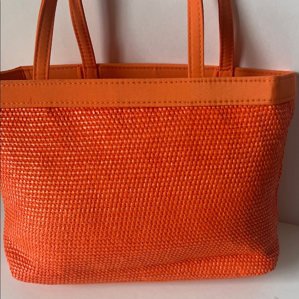 Escada Orange Woven Tote with Pink Drawstring Liner - Picture 5 of 15